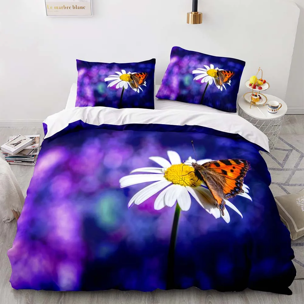 

Double 200x200cm Colorful Butterfly Bedspread Soft Home Textile Decoration Flowers Printed Bedding Set Luxury Woman Duvet Cover
