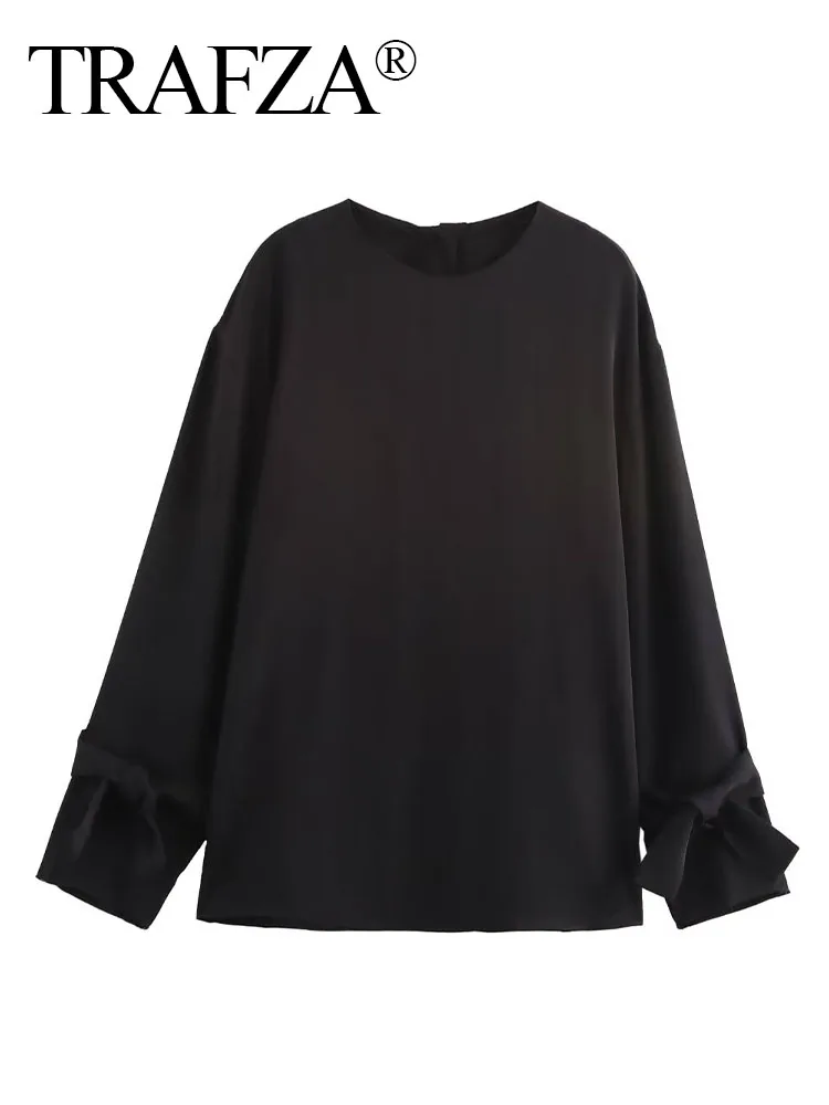 Женская Однотонная рубашка с длинным рукавом и круглым вырезом 2 цвета