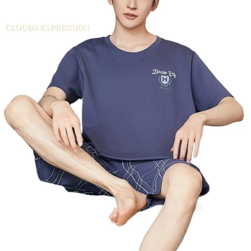 Пижамный комплект Pjs мужской с коротким рукавом трикотажный клетчатая Пижама