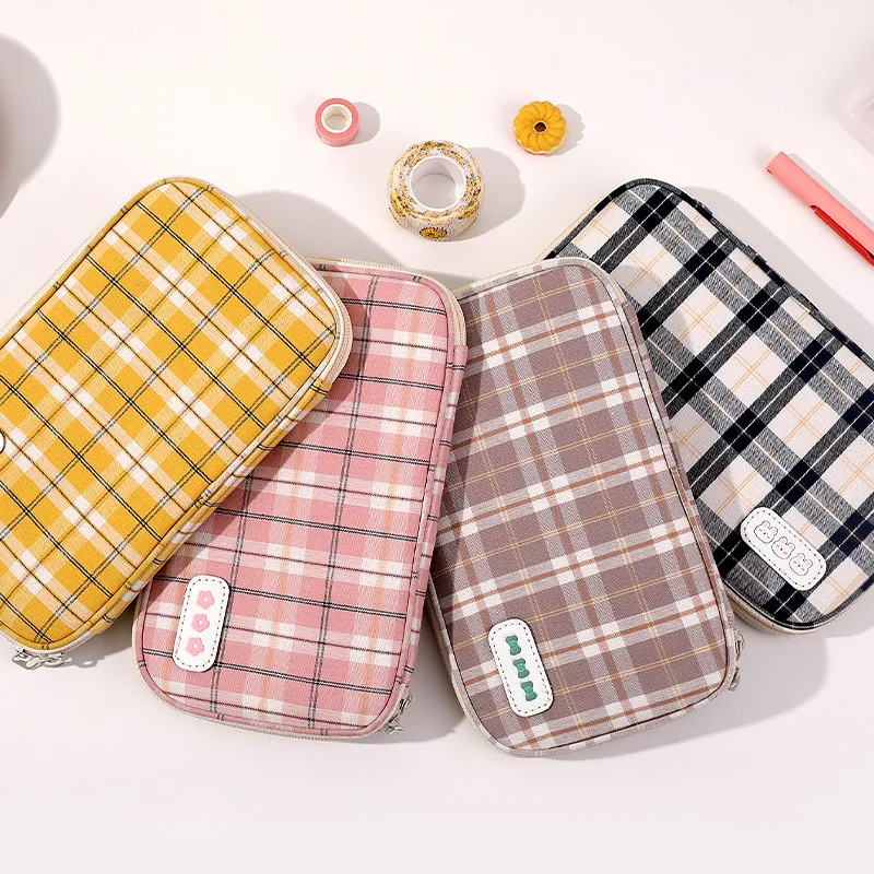 

Pencil Cases For Girls School Supplies Pencil Bags Canvas Grid Pen Case Stationery School Pencil Case