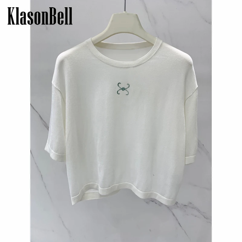 

5,4 KlasonBell вышитые буквы короткая трикотажная тонкая футболка для женщин