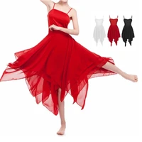 women ballet dress ballerina gymnastic dress adult ballet spaghetti strap sleeveless asymmetric chiffon contemporary dance dress