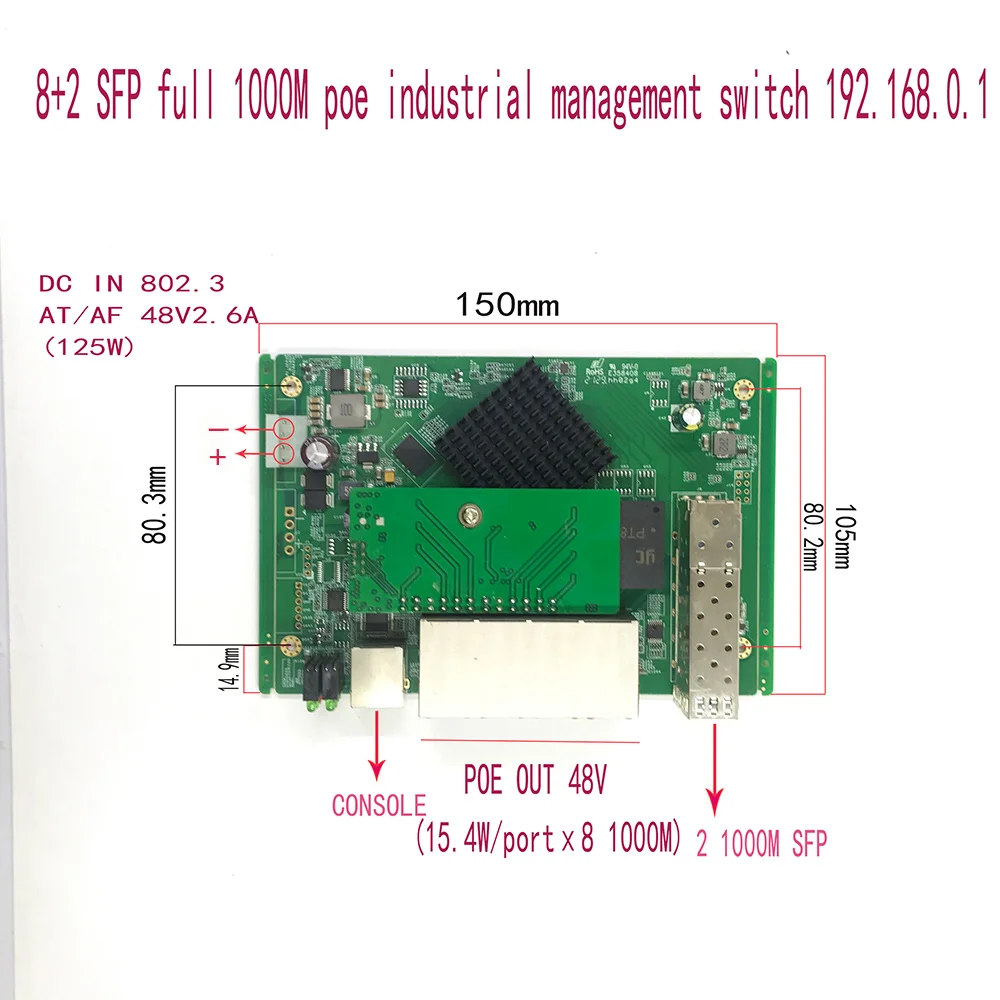 IP Management 8-port 10/100/1000Mbps industry PoE Ethernet Switch Module Managed Switch Module with 2 Gigabit SFP  switch