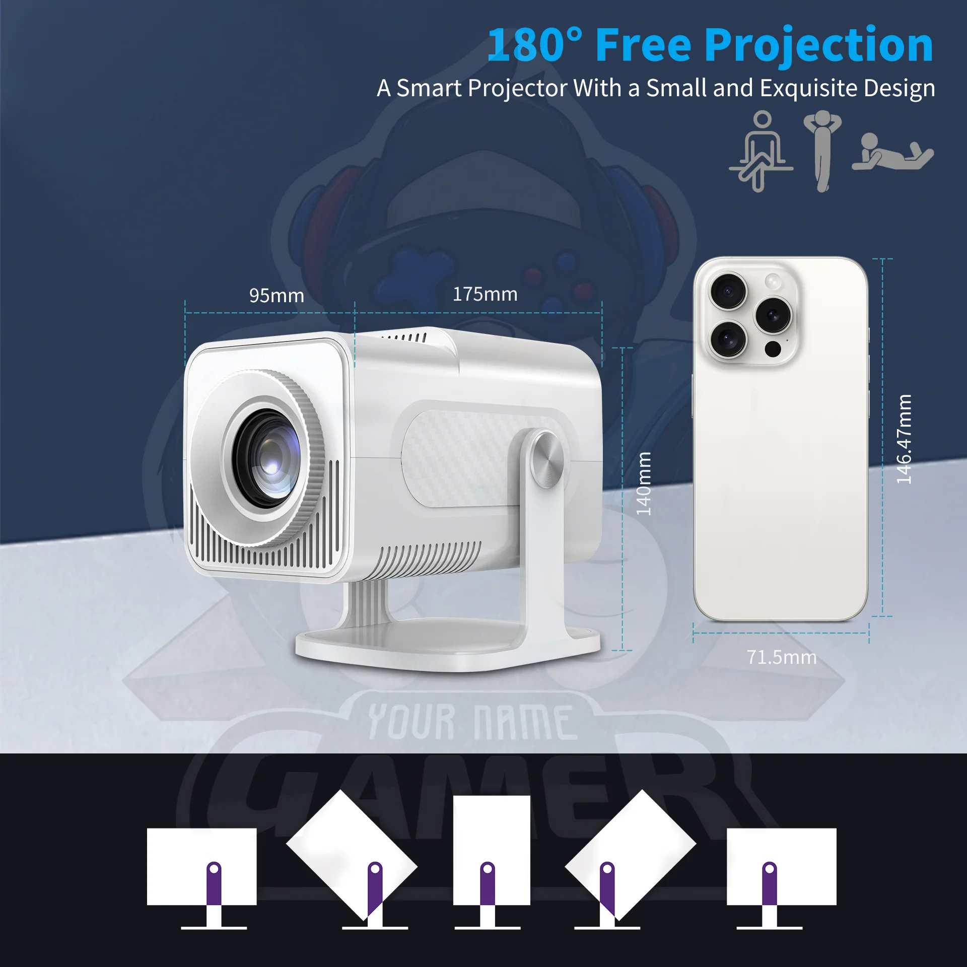 Фото Игровой проектор UBISHENG 4K Android Wi-Fi6 Allwinner H713 BT5.0 1080P Кино Открытый портативный проектор №5