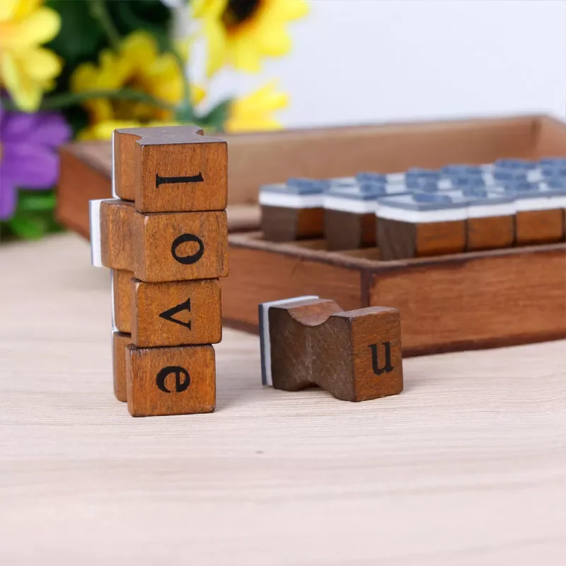 

Hot 30pcs Retro Alphabet Letter Uppercase Lowercase Wooden Rubber Stamp Set Craft Jy24 20