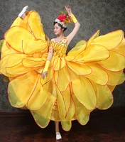 Large Size 6XL Big Swing Dance Dress Customized Red Yellow Multilayer Stage Dance Dress Costumes For Female Dancer Plus Size 5XL