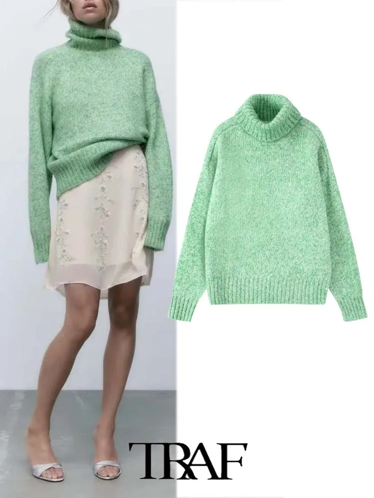 

Женский Однотонный свитер с воротником-стойкой, свободного покроя