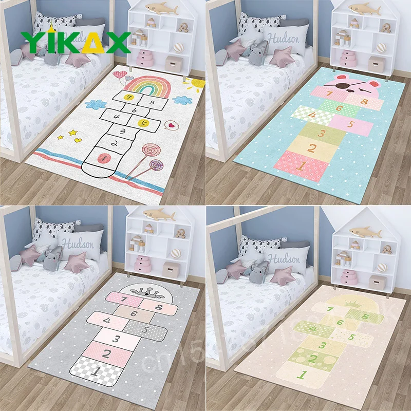 

Modern Cute Children's Bedroom Decor Bedside Carpet Living Room Decoration Home Area Rug Large Jumping Plaid Kids Balcony Rugs
