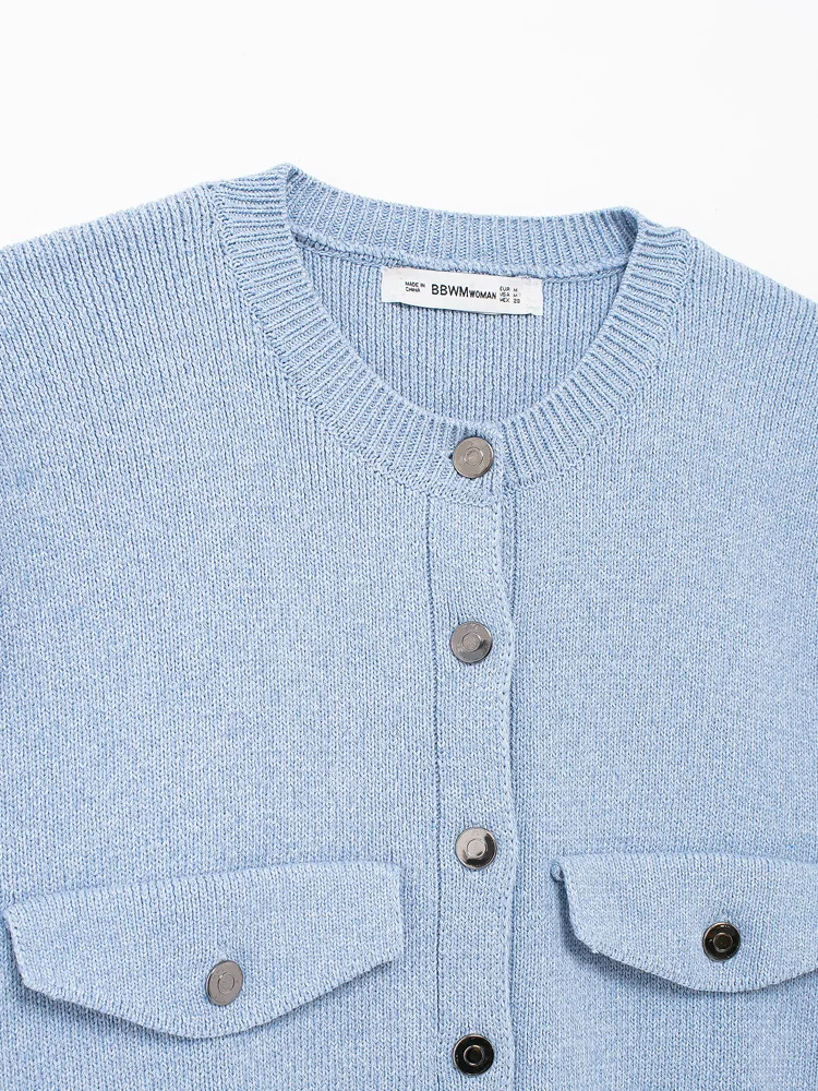 Женский винтажный жилет KAOPU ZA Трикотажный с карманами круглым вырезом без