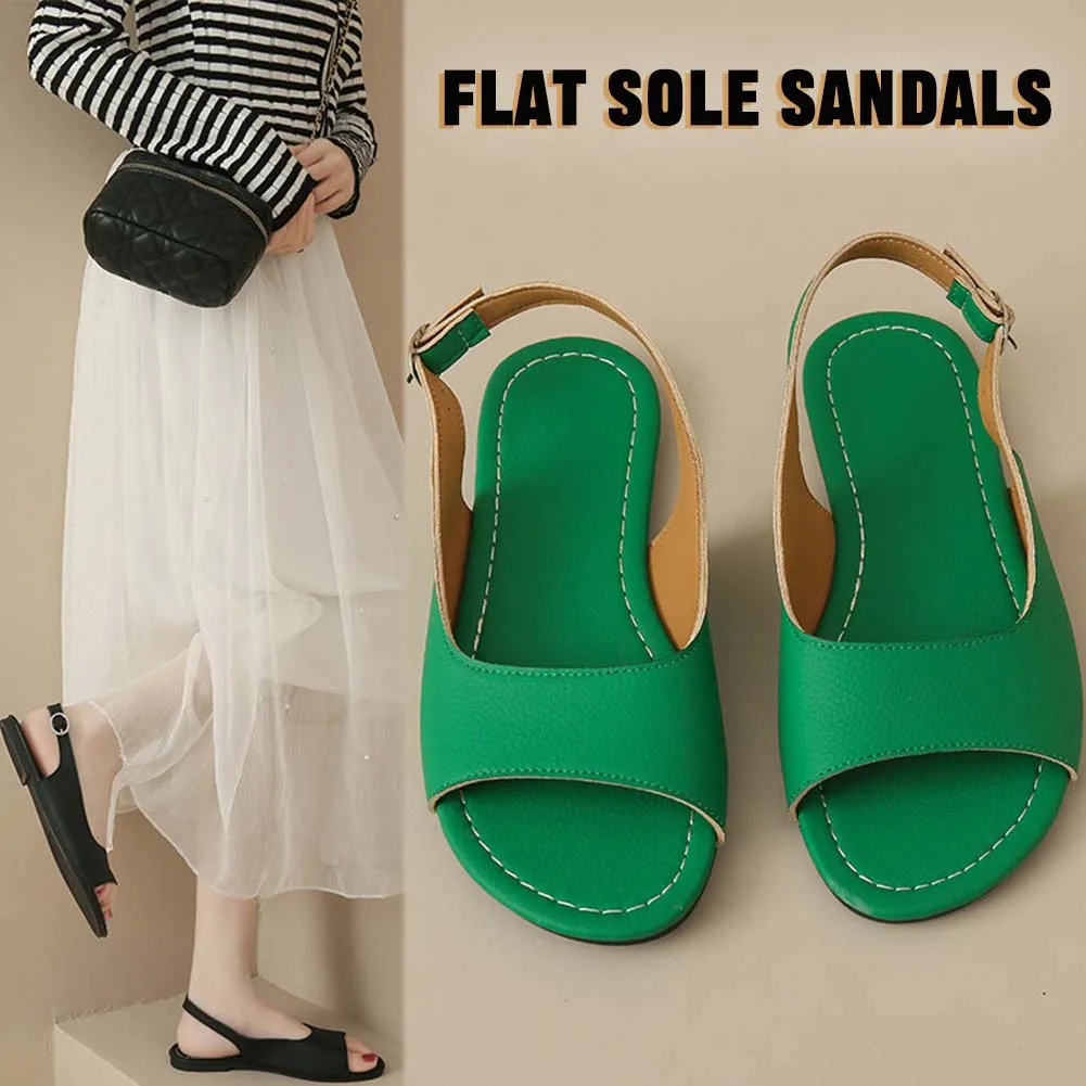 Green/Beige/Black Peep Toe Flat Sandals Breathable Comfortable Sandals For Beach Party