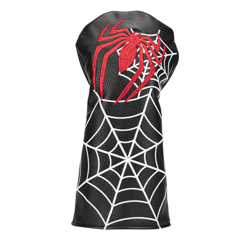 

Golf Club Head Cover Spider Embroidery Woods PU Leather Headcovers For Driver Fairway Hybrid, Dustproof Protection