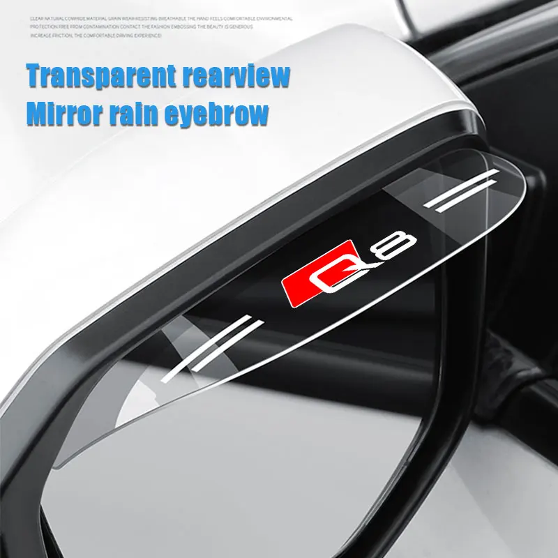 

2X/Set Flexible PVC Rearview Mirror Rain Shade Car Back Mirror Eyebrow Rain Cover For Audi Q8 Logo Car Acc Rainproof Blades