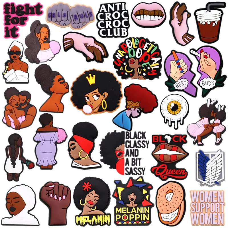 Очаровательные украшения для обуви, из ПВХ, в виде черной царицы, с меланином, 1 шт.