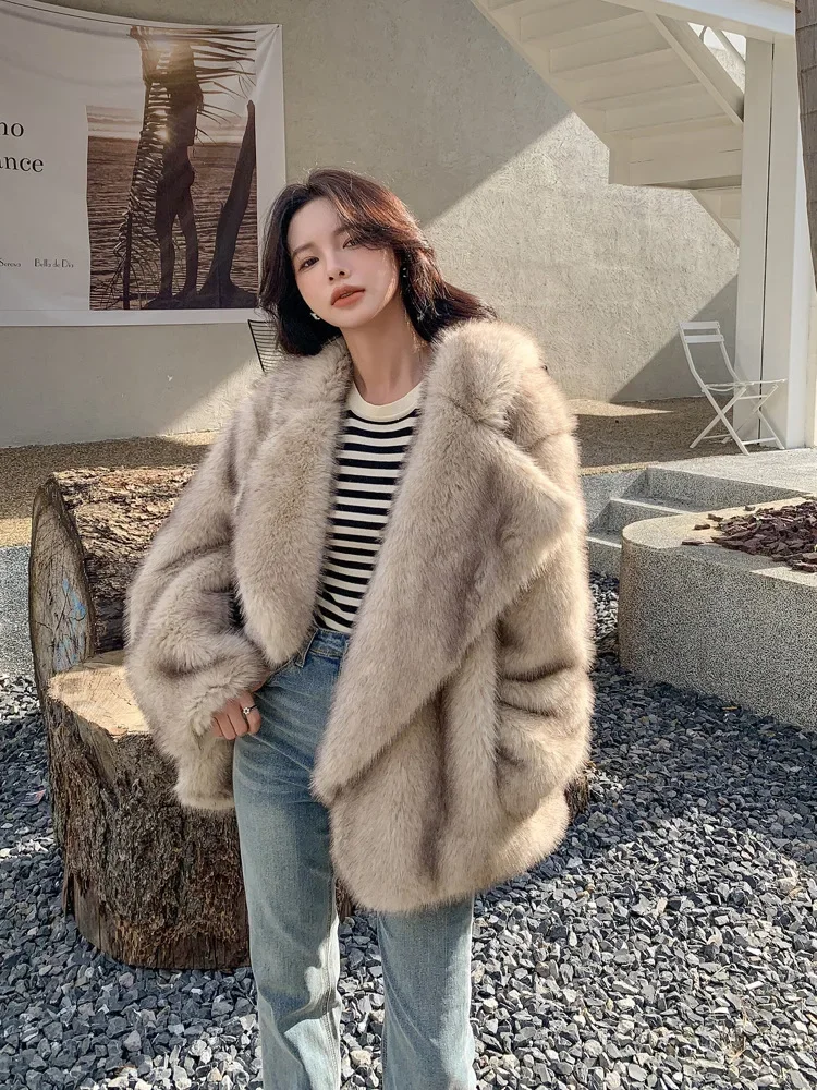

Fur coat, women's mid length fashionable suit, large lapel coat