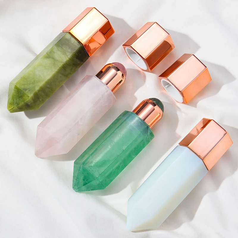

Essential Oil Bottle Travel Perfume Refillable Bottles Jade Column Massage Gua Sha Face Massager Scraping Facial Massage Roller