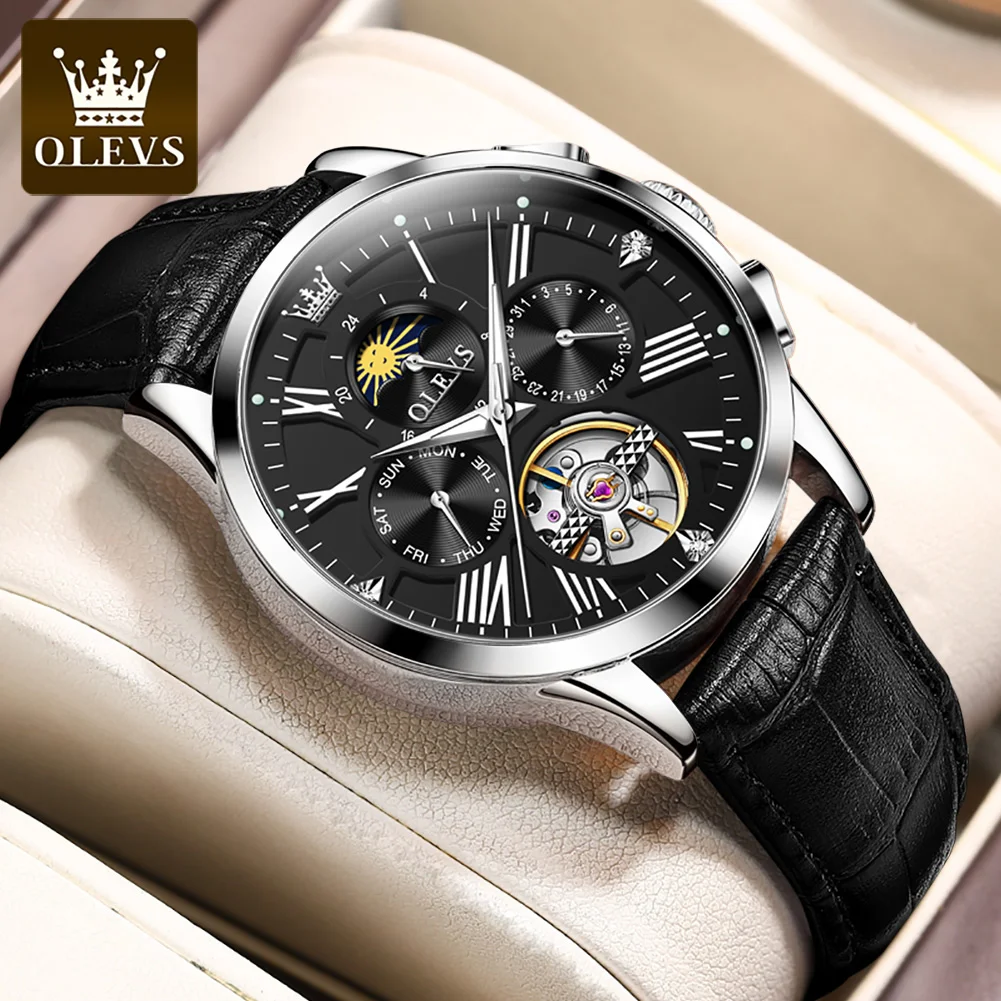 

OLEVS Fashion Leisure Wristwatch for Men Automatic Mechanical Business Watch Waterproof Luminous Skeleton Out Male Wristwatch