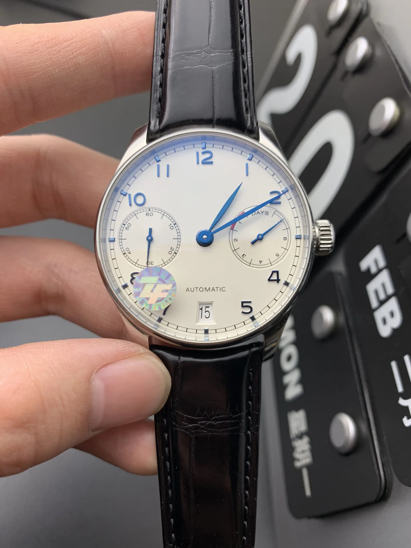 

Men's Watches Automatic Mechanical Watch Luxury Watch 500705 White Blue 42.3mm Leather Strap Clone swiss movement