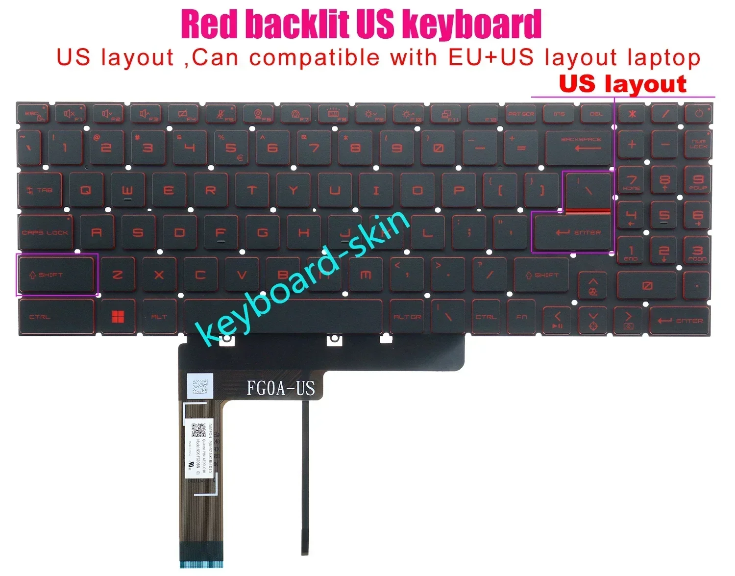 Фото Новая американская клавиатура без рамки с красной подсветкой для ноутбуков MSI Katana GF76 MS-1581 MS-1582 MS-1583, Bravo 15 B5DD B5ED №1