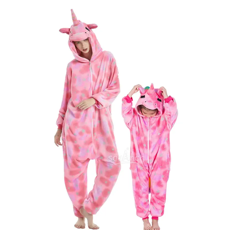 Mother Kids Onesie Family Matching Outfits Pink Unicorn Kigurumis Halloween Pajama Christmas Jumpsuit  Cute Animal Overalls