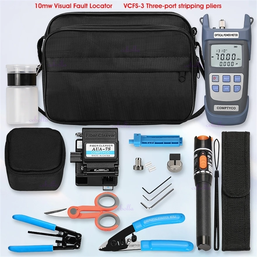 COMPTYCO FTTH Fiber Optic Tool Kit with Fiber Fibra 10mW Visual Fault Locator  and Optica Power Meter FTTH tool AUA-7S