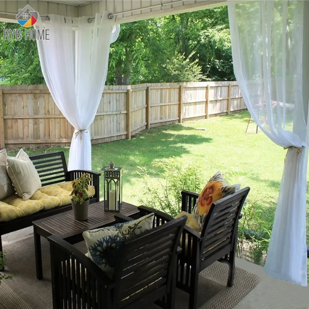 

NEW RYB HOME Single Panel Waterproof Garden Decoration Outdoor Sheer Curtains for Porch Exterior Voile With Sliver Ring Grommet