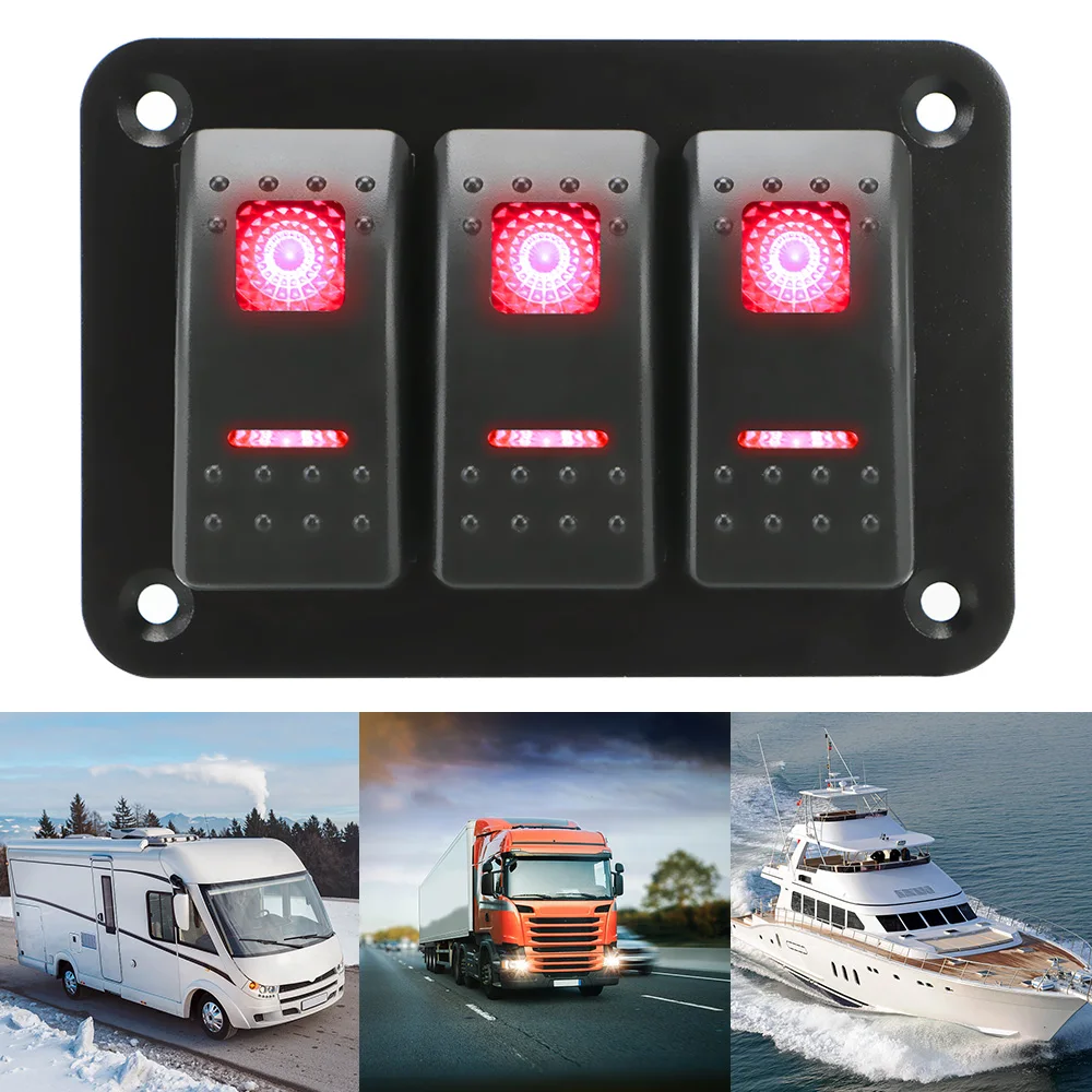 

3 Gang Rocker Switch Panel ON/OFF Lights Car Truck Circuit Breaker Single Row Automobile Switch Accessories With Icon Sticker