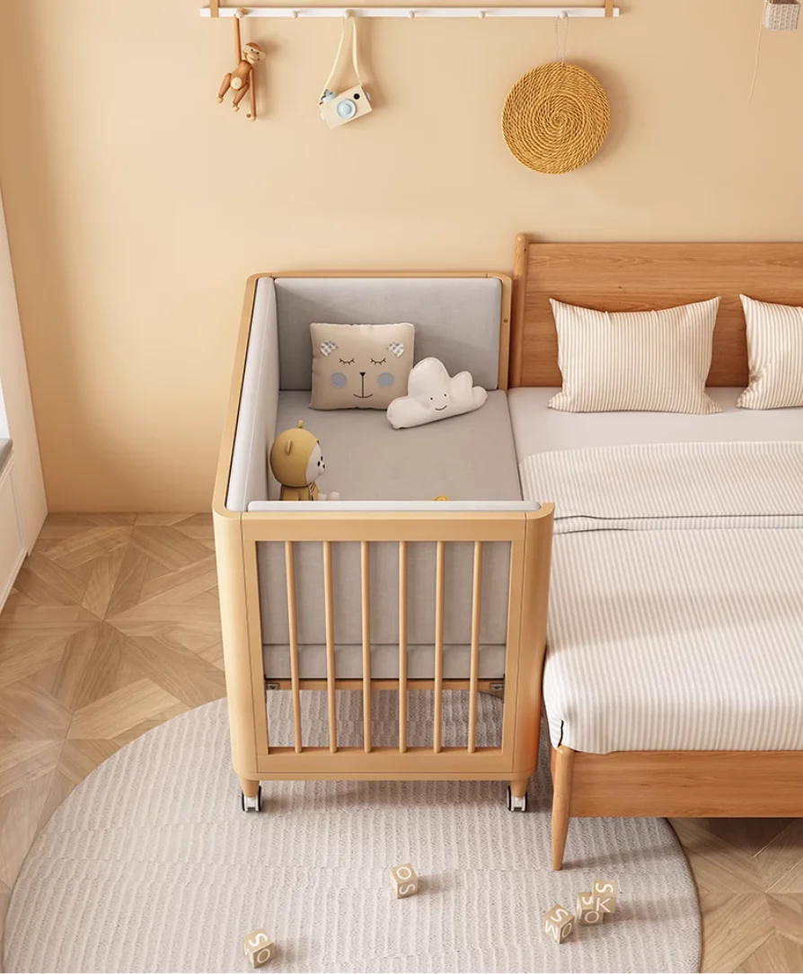 

Детская кроватка со сращением, передвижная кровать queen из цельной древесины, для мальчиков и девочек, детская кроватка с дополнительным широким поручнем, маленькая кровать
