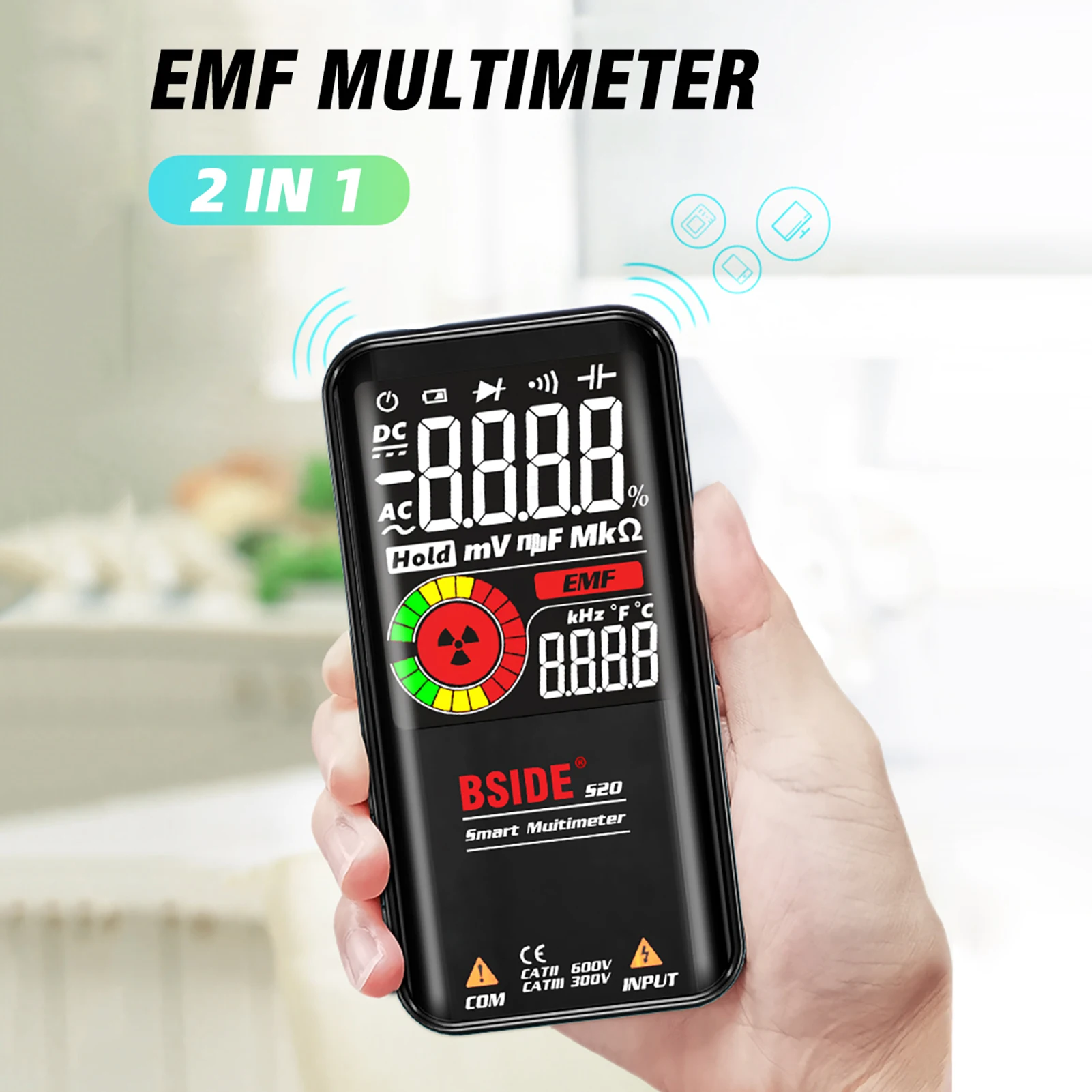 

BSIDE S20 Intelligent EMF Multimeter 9999 Counts Rechargeable Universal Meter Radiation Monitor AC/DC Voltmeter Ohmmeter Test