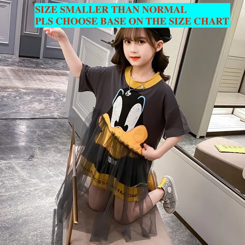 baby girl cute cartoon dress irregular mesh round neck vestidos toddler kids dresses for girls streetwear princess 4 to 14 yrs | Детская