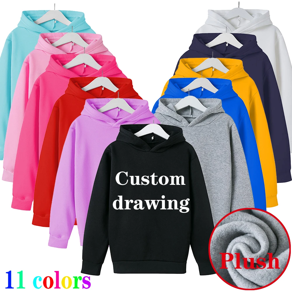 

Fashion Hot Sale Plush Children Boy Hoodies 2022 Spring Autumn Girls Casual Hoodies Sweatshirts Kid's Solid Color Hoodies