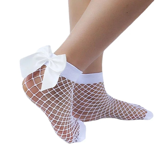 

Girl's Breathable White Bow knot Fishnet Socks.Sexy Hollow out Mesh Nets Socks