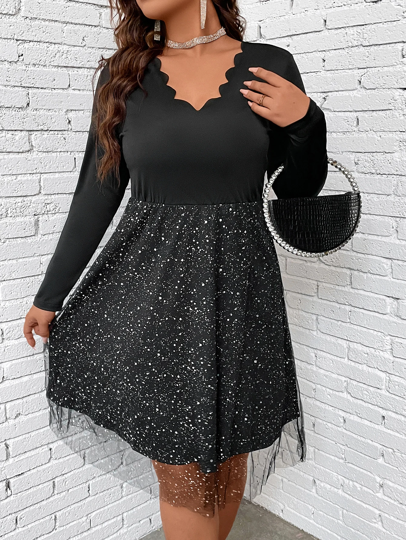 Pink Elegant Plus Size Dress for Women 4XL 2022 Autumn Black Curvy Mesh Long Sleeve Clothing Prom Evening Party Large Dresses