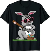 easter bunny rabbit baseball pitcher teens t shirt