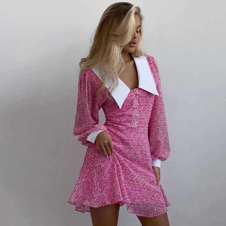 

2023 модное тонкое женское платье с принтом, элегантные офисные мини-платья с отложным воротником и длинным рукавом, облегающее Классическое женское платье в стиле пэчворк