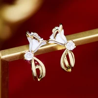 france luxury temperament pure white rose ear stud tiny minimalist charm zircon earring for lady romantic dating elegant pendant