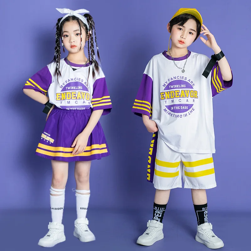 

Летняя детская одежда в стиле K-POP, свободная футболка с принтом, топ, уличная одежда, шорты для бега, костюм для джазовых танцев для девочек и мальчиков, женский