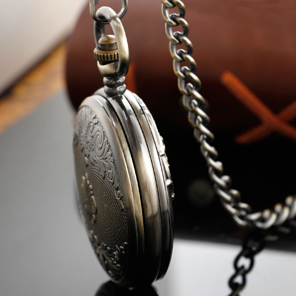 Luxury Exquisite Dragon Sculpture Mechanical Pocket Watch Retro Hollowed-Out Case Analog Skeleton Men's Mechanical Pocket Watch