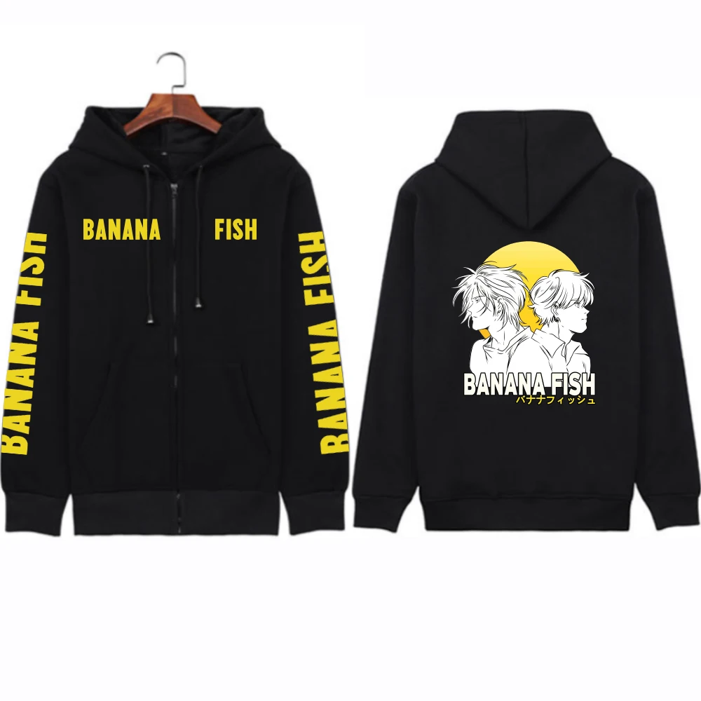 

Anime Banana Fish Hoodie Pullovers Tops Print Zipper Long Sleeve Winter