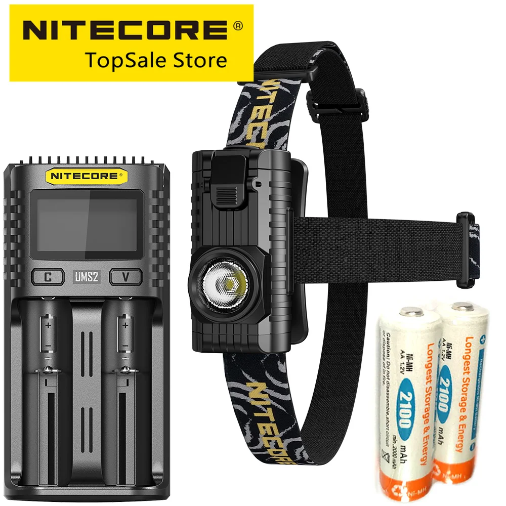 Nitecore HA23 Ultra Lightweight Headlamp Waterproof 250Lumen CREE XP-G2 S3 AA Portable 2x Rechargeable Battery+ UMS2 USB Charger