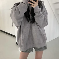 fallwinter 2022 new zipper hooded sweatshirt womens loose cardigan top with thick plus fleece solid color coat