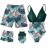 2022 family matching swimsuits one piece mother daughter swimwear leaf father son swim shorts beach mommy and me clothes outfits