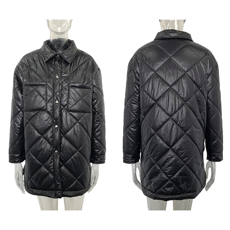 2021 Front Buttons Parkas Women Fashion Simple Argyle Coats Women Elegant Turn Down Collar Solid Cotton Jackets Female Ladies