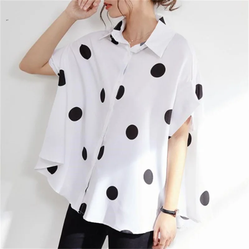 2022 Spring Summer Office Lady Blouses Elegant Tops Casual Loose Women's Blouse Fashion Batwing Sleeve Print O-neck Shirts Top