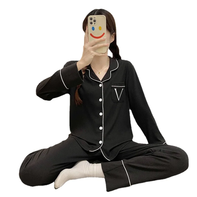 Pajamas Women Spring and Autumn Style 2023 New Long-sleeved Cotton Waffle Large Size Cute Home Set Suit with Turn-over Collar