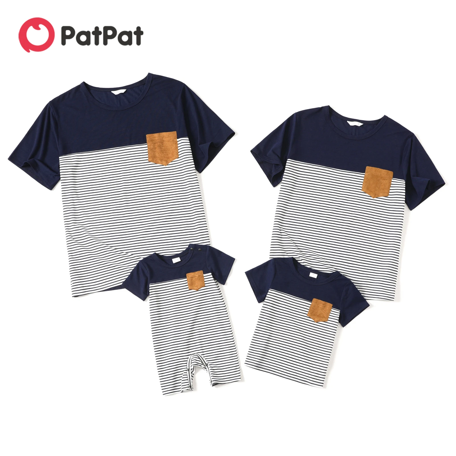 

PatPat Family Matching Solid Splicing Striped Short-sleeve T-shirts