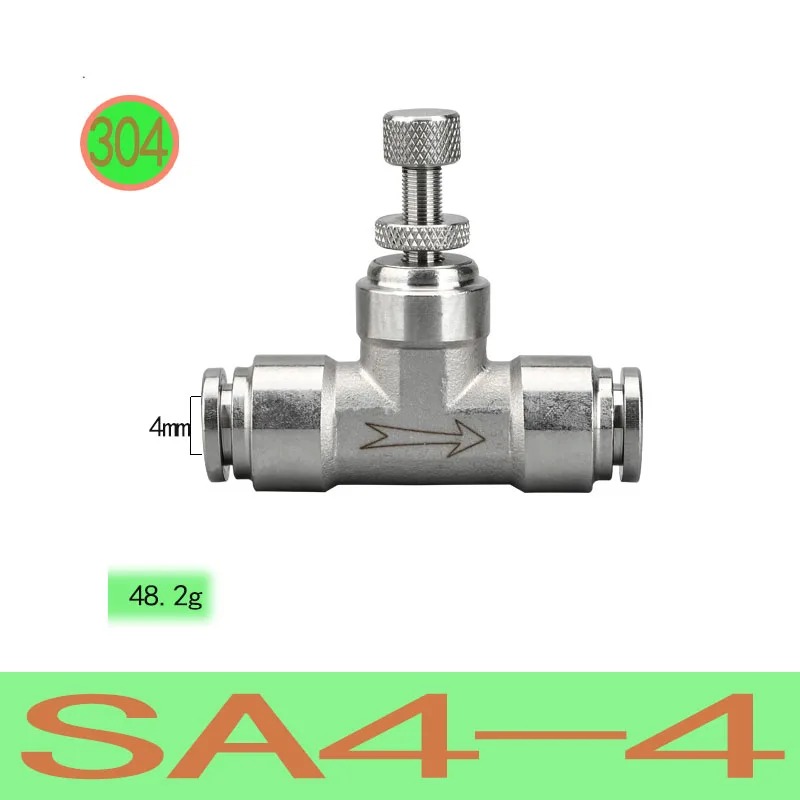 Быстроразъемный пневматический фитинг из нержавеющей стали 304, SA4/6/8/10/12 мм, резьба 1/8, 1/4, 3/8, фитинги для шлангов, пневматический дроссельной клапан