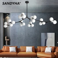 sandyha post modern fission branches style led chandelier glass ball ceiling lamp living dining bedroom pendant lighting fixture