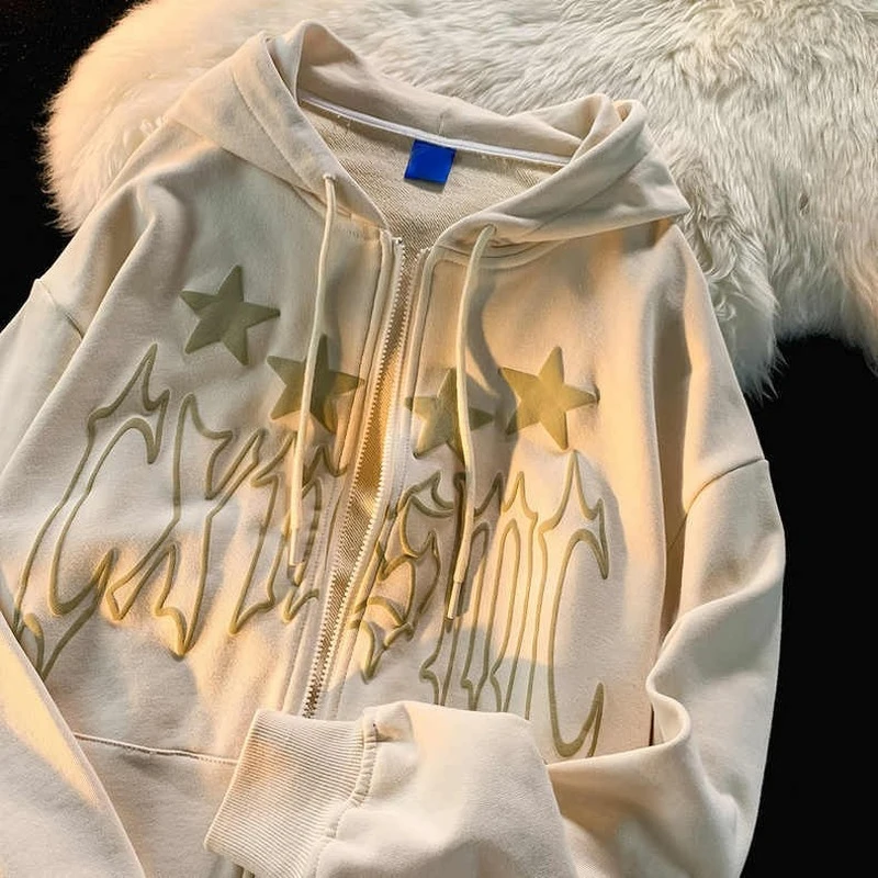 

Zipper Hoodies woman Oversized Harajuku Casual Couple Street Sweatshirt Vintage Letters Print Loose Hoodies goth Women clothes