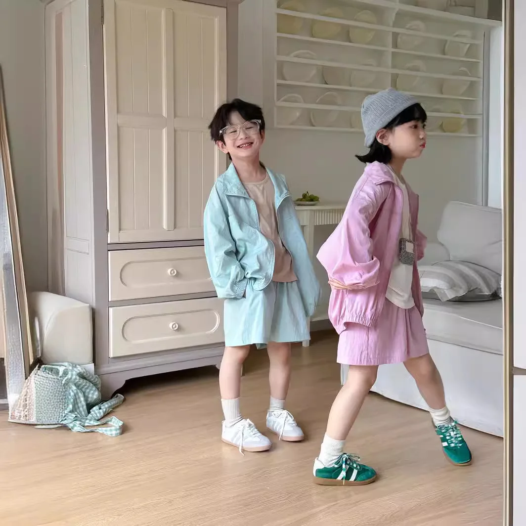 Zestaw ubrań dla dzieci 2024 letni i wiosenny chłopięcy dziewczęcy koreański styl solidny zamek błyskawiczny odzież z filtrem