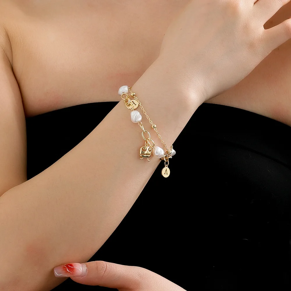 

Irregular Pearl Link Bracelet for Woman Stainless Steel Punk Funny Ghost Pendant Charm Bracelet Jewelry